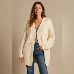 Free People Oversized Knit Cardigan Sweater-Women’s XL-Ivory/Cream
